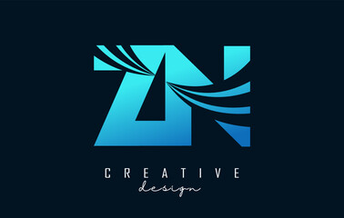 Obraz premium Creative blue letter ZN z n logo with leading lines and road concept design. Letters with geometric design. Vector Illustration with letter and creative cuts.