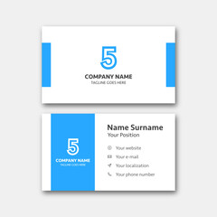 Number "5" with business card template. Vector graphic design elements for company logo. Editable vector design. Color blue.