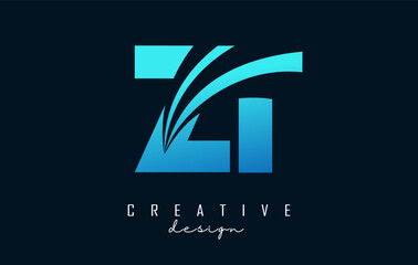 Creative blue letter ZT z t logo with leading lines and road concept design. Letters with geometric design. Vector Illustration with letter and creative cuts.
