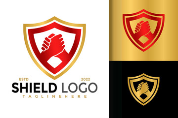 Shield Handshake Logo Design, brand identity logos vector, modern logo, Logo Designs Vector Illustration Template