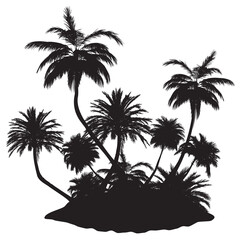 Fototapeta na wymiar Palm trees on island silhouette
