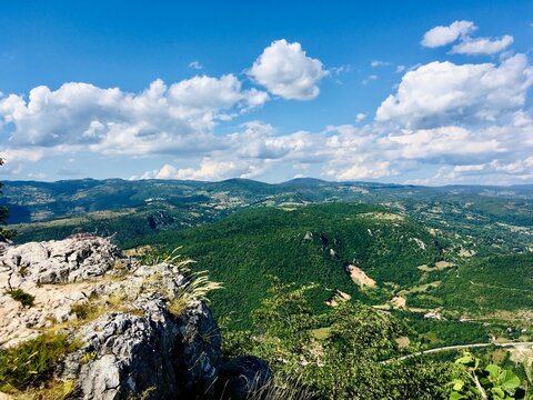 Aerial view of rural landscape from Trebevic, Sarajevo, Bosnia and Herzegovina