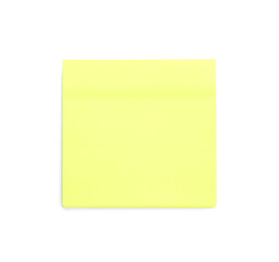 Blank yellow sticky note on white background, top view