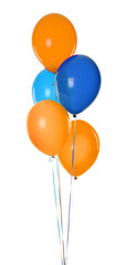 Bunch of orange and blue balloons on white background