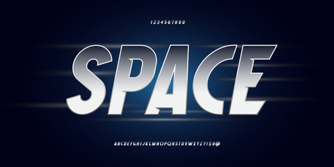 Space vector font silver style modern typography for infographics, motion graphics, video, promotion, decoration, logotype, party poster, t shirt, book, futuristic animation, banner, game, printing.