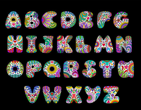 Day of the Dead alphabet. Dia de los muertos font. Day of the dead and mexican Halloween abc. Mexican tradition festival. Day of the dead sugar skull font. Dia de los Muertos text, letters.