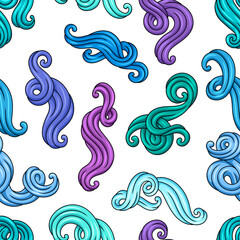 Seamless pattern with wave line curls. Color striped texture.