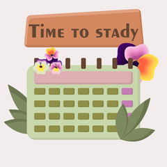 Calendar in flat design. It's time to study. The concept of preparation for study. Vector illustration.