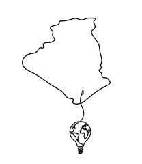 Map of France, Algeria with light bulb as line drawing on white background