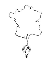 Map of France, Algeria with light bulb as line drawing on white background © suns07butterfly