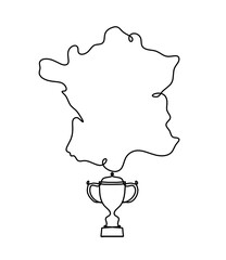 Map of France, Algeria with trophy as line drawing on white background