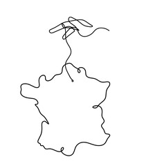 Map of France, Algeria with hand as line drawing on white background