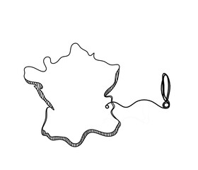 Map of France, Algeria with exclamation mark as line drawing on white background