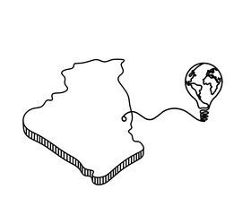 Map of France, Algeria with globe light bulb as line drawing on white background © suns07butterfly