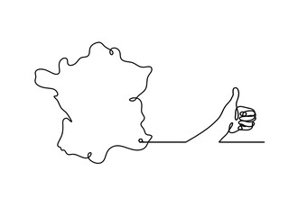 Map of France, Algeria with hand as line drawing on white background