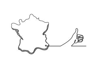 Map of France, Algeria with hand as line drawing on white background © suns07butterfly