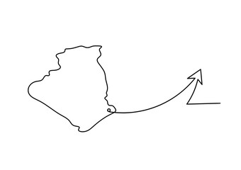 Map of France, Algeria with direction as line drawing on white background