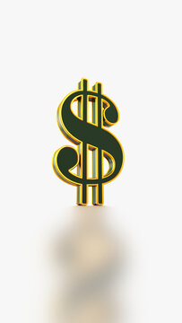 Dollar symbol 3d illustration rendering isolated on shiny white background