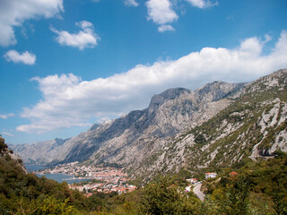 Fototapeta na wymiar Panoramic view of the Bay of Kotor, town Kotor, Montenegro
