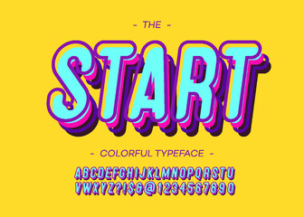 Vector start alphabet modern typography sans serif 3d bold style for book, promotion, poster, decoration, t shirt, sale banner, printing on fabric. Cool font. Trendy typeface. 10 eps