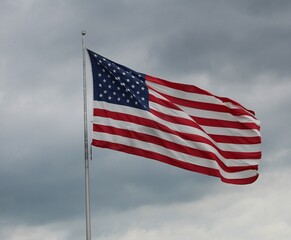 American Flack Flying High with Cloudy Background