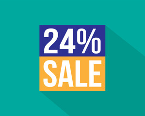 24% off. Blue and orange banner for discounts and promotion. Design for web and online sales.