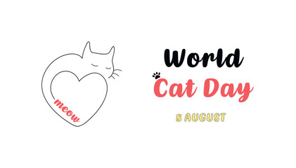 Postcard for the international cat day on August 8. Cat is sleeping. Illustration with celebration quote for clothe, print, banner, badge, poster, sticker. International Cat Day quote.
Domestic pets