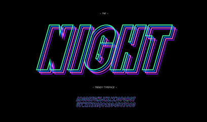 Vector night font 3d bold neon line style trendy typography for infographics, motion graphics, video, promotion, decoration, logotype, party poster, t shirt, book, animation, banner, game, printing