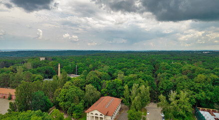 Drone view over Holosiivskyi National Natural Park in Kyiv, Ukraine.
