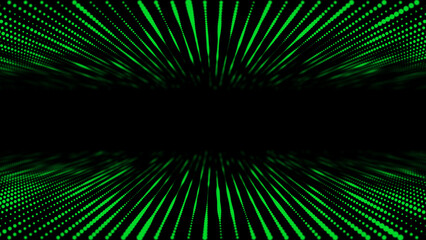 Matrix texture of green color halftone dots. Futuristic abstract background. Particle pattern. Visualization of big data. Broken screen. 3D rendering.