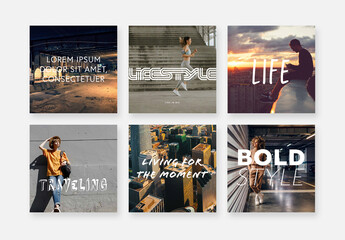 Set of Social Media Layouts with White Typography Styles