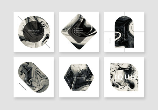 Set of Social Media Layouts with Black and White Abstract Images