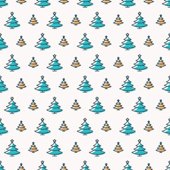 Christmas tree seamless pattern color scandinavian style on white background for product promotion, poster, christmas sale, greeting cards, web and marketing material, decoration. Vector Illustration