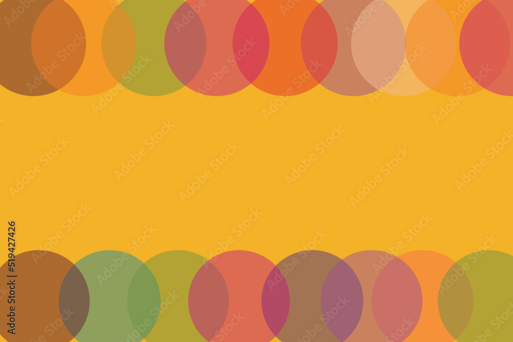 Poster yellow abstract background with colorful circle ornaments, for presentations with copy space
