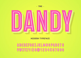 Vector dandy modern typeface. Alphabet ttrendy typography bold colorful style for party poster, printing on fabric, t shirt, promotion, decoration, stamp, label, special offer. Cool font. 10 eps