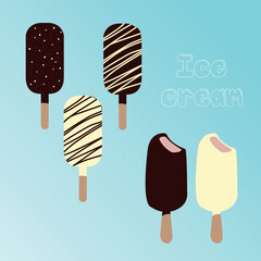 Set of ice cream on a stick in chocolate
