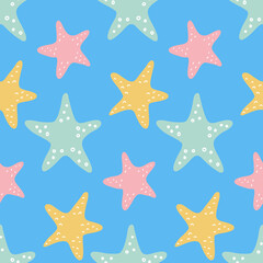 Fototapeta na wymiar Starfish pastel color seamless pattern for nautical design