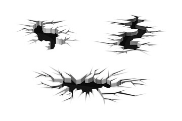 Earthquake Crack with Black Hole in Ground Surface and Destruction Split Vector Set