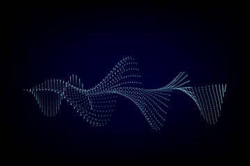 Sound wave illustration on a dark background. Abstract blue digital equalizer indicators. Voice graph meter or audio electronic tracks.Vector horizontal sonic vibration spectrum.