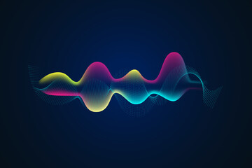 Sound wave illustration on a dark background. Abstract blue digital equalizer indicators. Voice graph meter or audio electronic tracks.Vector horizontal sonic vibration spectrum.