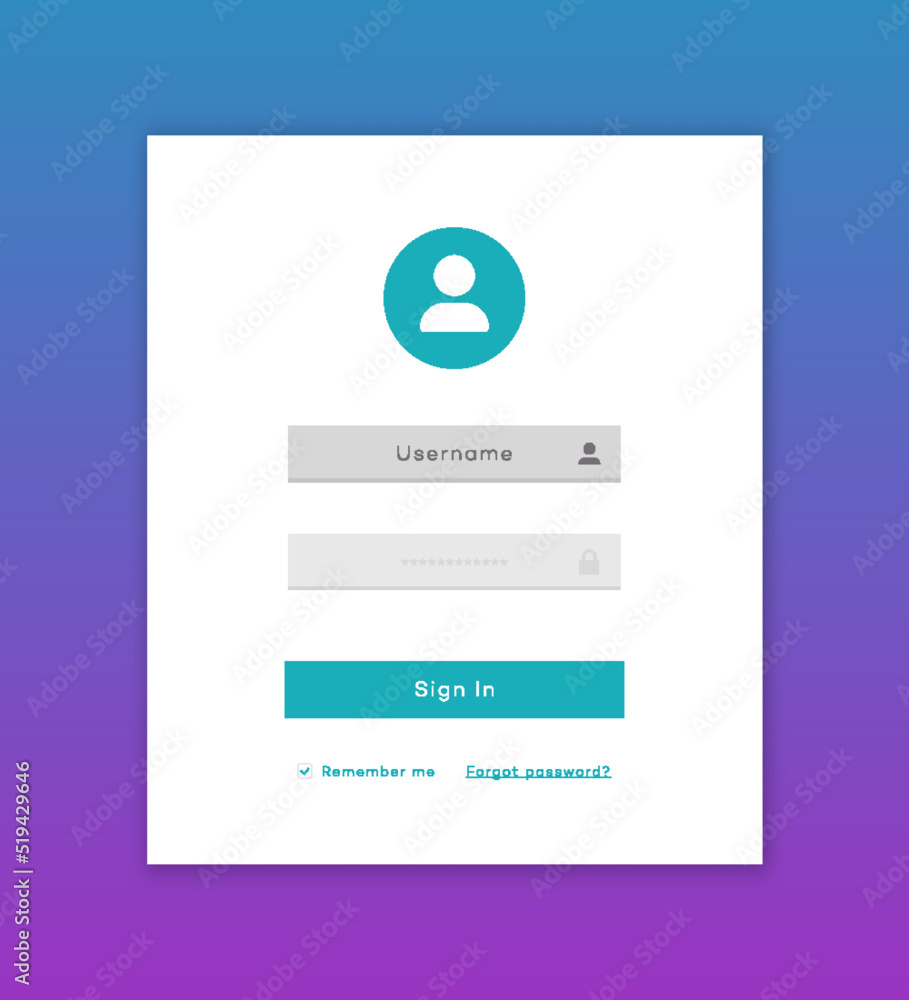 Poster vector login form page template on white background for app development, smartphone mockups, website