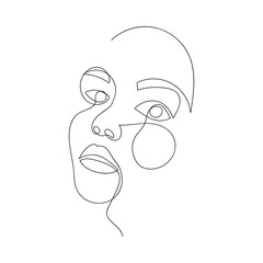 one line woman face silhouette sketch on a white background