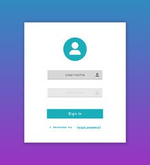 Vector login form page template on white background for app development, smartphone mockups, website ui elements, online login form, registration, user profile, access to account concept. 10 eps