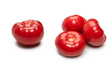 Red fresh tomato isolated on white background.