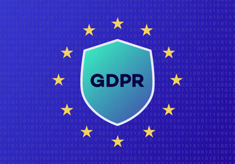 Vector GDPR concept on digital background cyan color. EU flag. General Data Protection Regulation. 10 eps