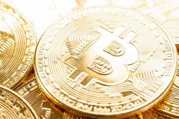 Fototapeta na wymiar Bitcoins coins background. Crypto currency, bitcoin, BTC,