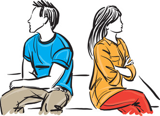 unhappy couple man and woman arguing fighting marriage problems vector illustration