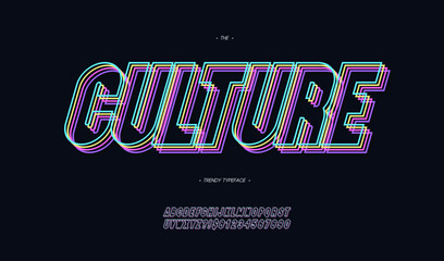 Vector culture font neon line style for banner, infographics, motion graphic, party poster, book, music, t shirt, flyer, decoration, printing, industrial. Cool typeface. Trendy alphabet. 10 eps