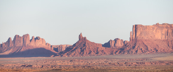 Desert Rocky Mountain American Landscape. Sunset Sky. Oljato-Monument Valley, Utah, United States. Nature Background