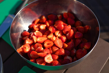 fresh red ripe strawberries in a bowl